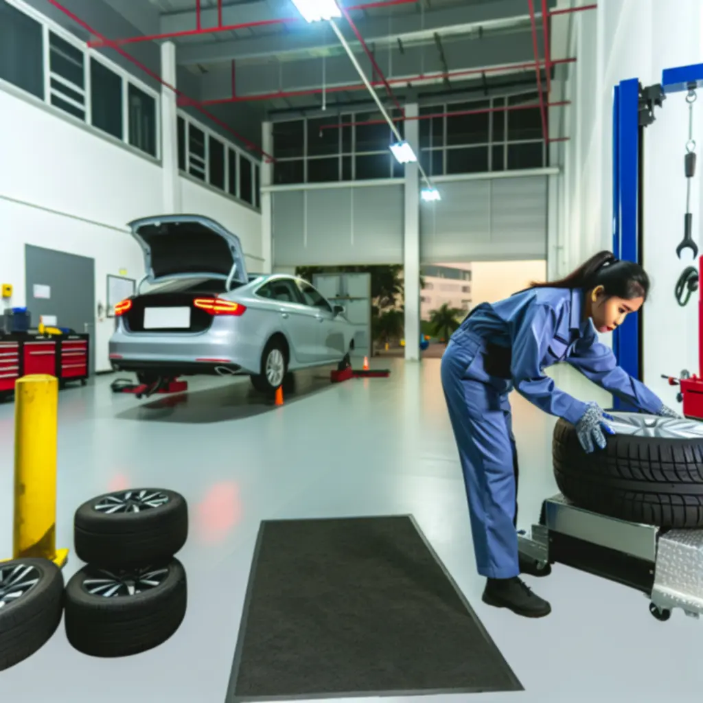 Auto technician changing vehicle tires at Wizard Fixx workshop