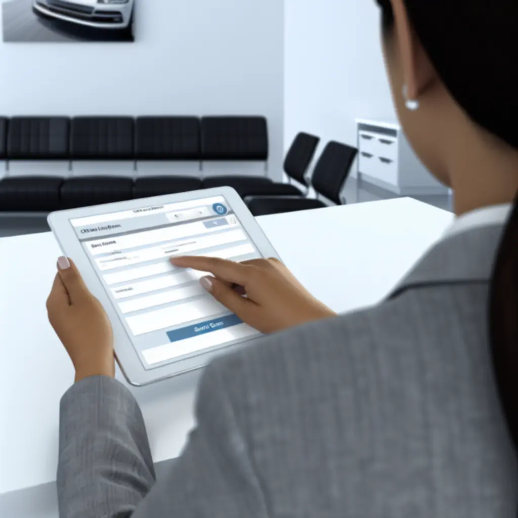 Digital booking form for automotive service displayed on a tablet