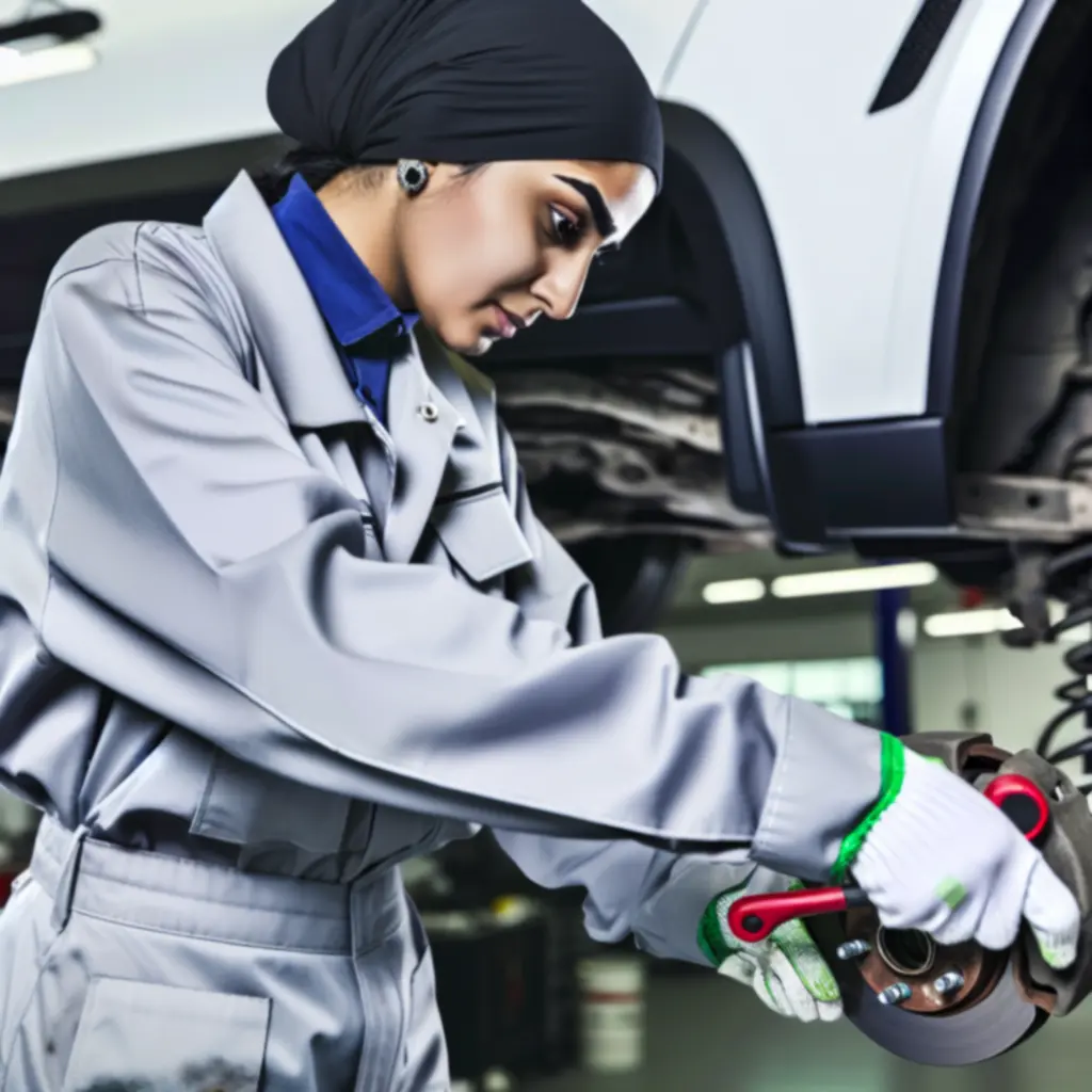 Wizard Fixx technician servicing a car's brake system on a lift