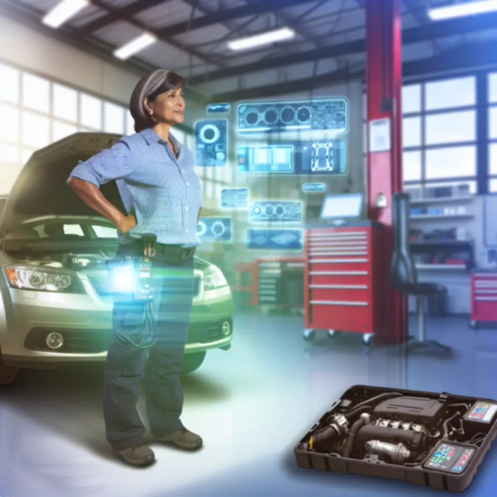Technician performing advanced engine diagnostics in a modern Wizard Fixx workshop