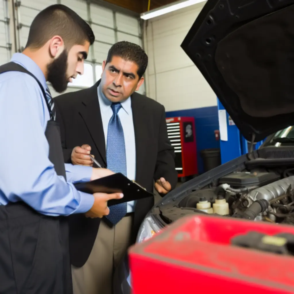 Wizard Fixx technician consulting a customer about engine repair options